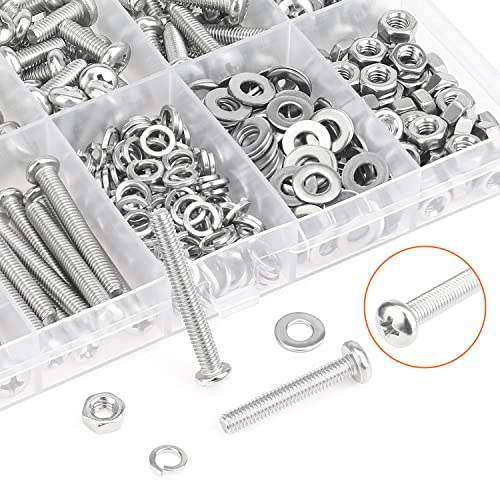 HELIFOUNER 370 Pieces M4 x 6mm /8mm /12mm /16mm /20mm/25mm /30mm, Phillips Pan Head Machine Screws, Metric Screws Bolts Washers Nuts Kit, 304 Stainless Steel - size: M4, style: Phillips Pan Head Machine Screws
