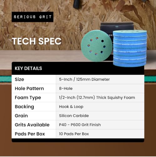 Serious Grit - 5-Inch 8-Hole P280-380 1/2" Foam Sanding Discs - 10 Pack - style: 280-380 Grit