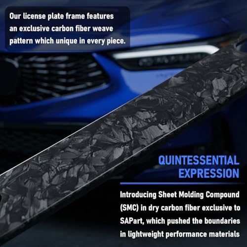 Forged Carbon License Plate Frame, Ultra Lightweight Matte Carbon Frame with Anti-Theft 304 Stainless Screws, Fits Standard North American 12 x 6 Inch Plates, for Honda Acura Infiniti