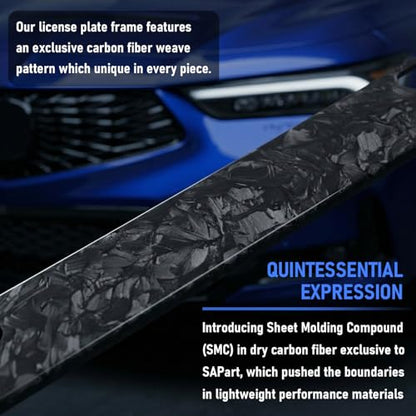Forged Carbon License Plate Frame, Ultra Lightweight Matte Carbon Frame with Anti-Theft 304 Stainless Screws, Fits Standard North American 12 x 6 Inch Plates, for Honda Acura Infiniti