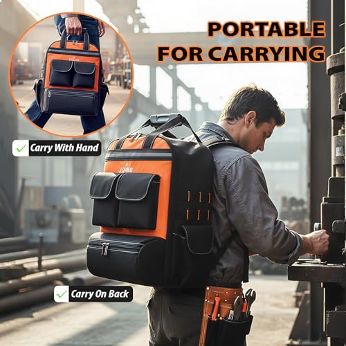 Jjring Heavy-Duty Men's Tool Bag Backpack With 18 Pockets, Orange - color: Orange