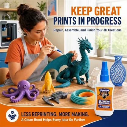 3D Printer Glue, 50g Super Glue 3D Printing Glue for PLA, ABS, PETG, TPU