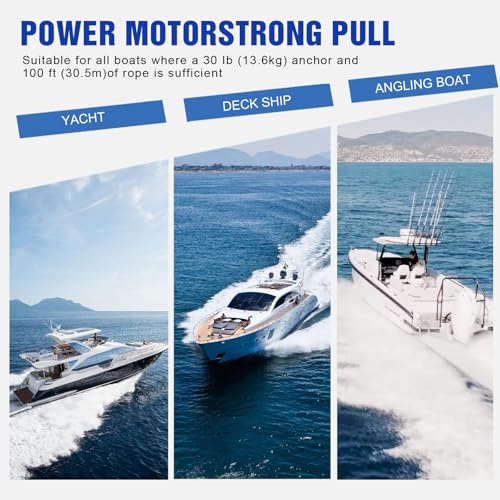 35 lbs Electric Anchor Winch, 12V Boat Anchor Winch-Marine Saltwater Anchor Windlass Kit with Remote Control & 100-feet of Pre-Wound Anchor Rope for Speedboats, Wench-Anchors - Complete Set Black