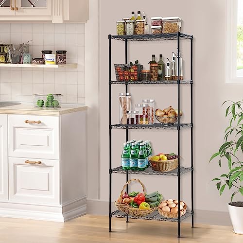 Meet perfect 5-Tier Wire Shelving Unit, 750lb, 24 x 14 x 60 in, Black - color: Black, size: 5-Tier, 60"H × 24"W × 14"D