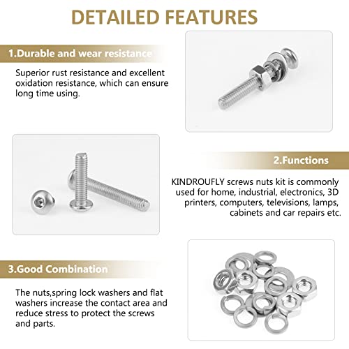 562 Pieces M3 x 4/6 /8/10 /12/16 /20mm Button Head Socket Cap Screws Nuts Washers Assortment Kit, 304 Stainless Steel, Fully Machine Thread - size: M3, style: Button Head