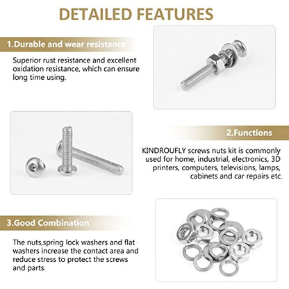 542 Pieces M3 x 6/8 /12/16 /20/25 /30mm Button Head Socket Cap Screws Nuts Washers Assortment Kit, 304 Stainless Steel, Fully Machine Thread - size: M3, style: Button Head