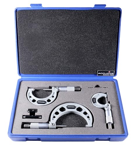 Accusize Industrial Tools 0-3 inch x .0001'' Ultra-Precision M-Type Outside Micrometers Carbide Tipped 3 Pc Set, EG00-0903 - size: 0-3" 3 ps/set