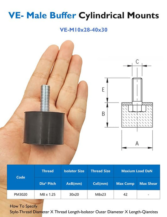 EASYEAH M10 Rubber Vibration Isolator Threaded Stud Shock Absorber - size: VE-M10x28-40x30