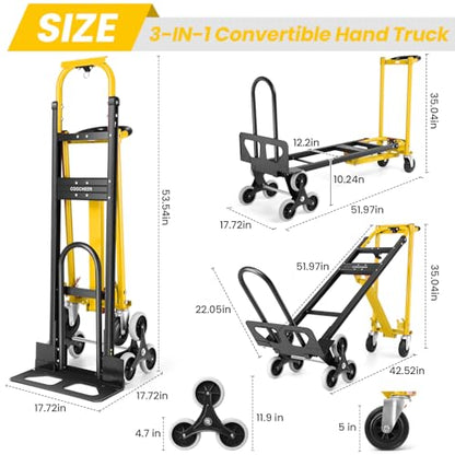 4-in-1 Stair Climbing Cart/Hand TruckDolly,Convertible Platform Cart Yellow - color: Yellow