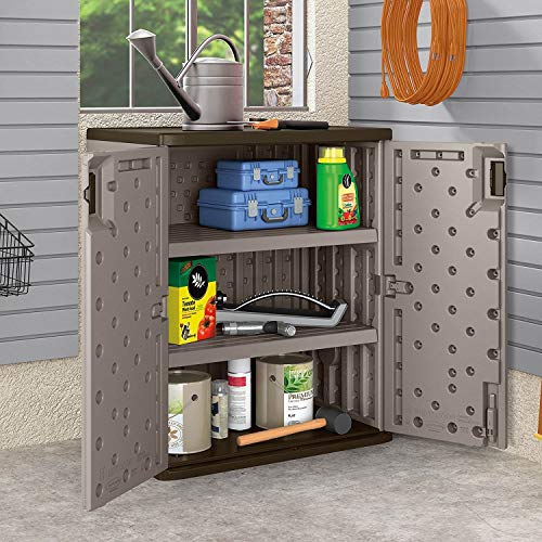 Suncast 2 Pack 9 Cu. Ft. Base Storage Cabinet, Resin Garage Organizer, Platinum Metallic/Slate