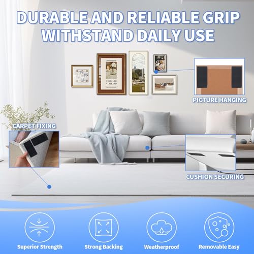 10 Sets Double Sided Tape Heavy Duty White Hook and Loop Tape, 4x6Inch Adhesive Strips – Secure Mounting for Rug Poster Artwork Mirror Hanging Couch Cushion Wall, Indoor & Outdoor Use - color: white, size: 4 in X 6 in X 10