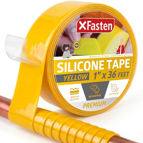 XFasten Self Fusing Silicone Tape Waterproof – 1" x 36 Feet Yellow, Self Amalgamating Tape, Silicone Rubber for Plumbing, Sealing Pipes, Hose Repair, Outdoor Coax and Electrical Cables – Weatherproof - color: Yellow, size: 1-Inch x 36-Feet