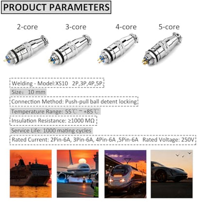 CLYXGS [4 Pack] XS10 Aviation Connector Plug & Socket, 3 Pin, Quick Push-Pull Ball Detent Locking, 10mm Panel Cutout, 6A 250V Industrial Metal Wire Connector Adapter (XS10-3P) - style: XS10-3