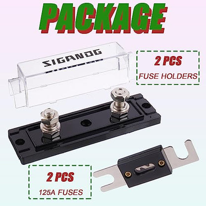 125 Amp ANL Fuse Holder 0/2/4 Gauge Fuse Block with 125A ANL Fuses for Car Audio Truck DIY (2 Pack) - size: 125 A