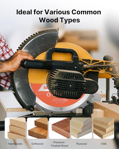 VEVOR Circular Saw Blade, 10 inch Diameter, 24 Sharp Alloy Teeth, 5/8 inch Arbor, Fine Finish, Wood Cutting Blade for Circular Saw, with Noise-Reducing Heat Vents, for Cutting Plywood, OSB, Hardwood - size: 10“ & 24T