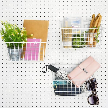 Pegboard Baskets With Hooks, 3 Pack Peg Board Wall Organizer Set (White) - color: White