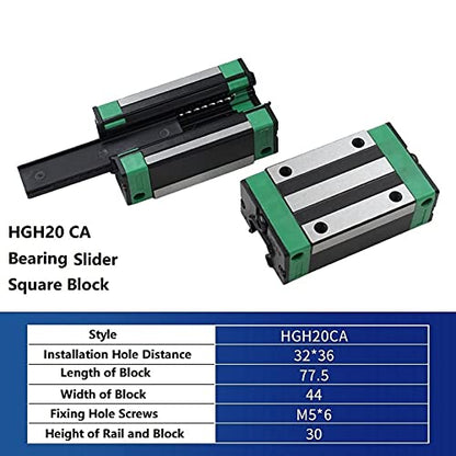 20mm HGH20 CNC Square Linear Guide Rail Kit 2Pcs HGH20-78.74 inch / 2000mm +4Pcs HGH20 - CA Square Type Bearing Carriage Slider Block Linear Motion Rail Rod Set for 3D Printer and DIY Project