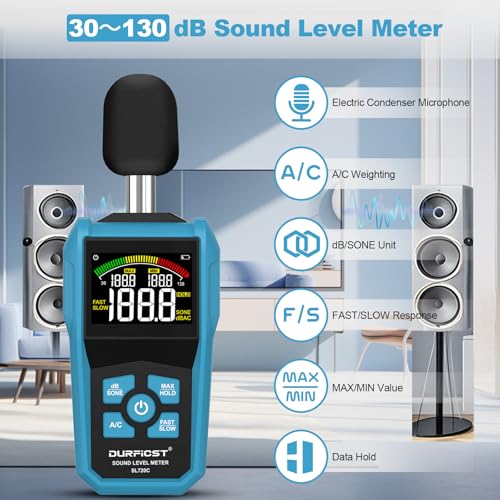 Decibel Meter, DURFICST Sound Level Meter with LCD Color Screen, 30-130dB