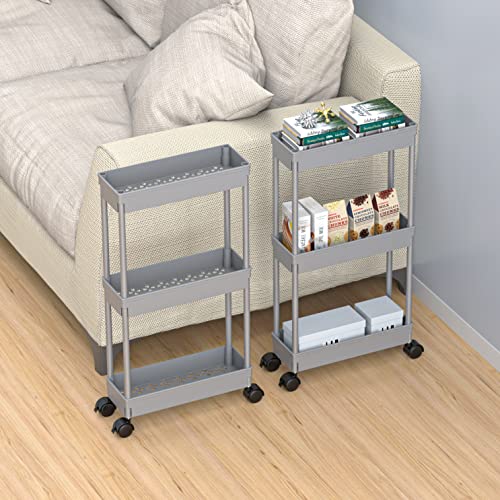 Sooyee 3 Tier Slim Storage Cart, Rolling Utility Cart,Grey - color: Gray, size: Slim 3 Tier