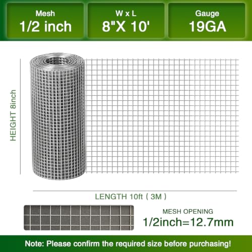 Chicken Wire Fence,Hardware Cloth 1/2 Inch 8inx10ft (19 GA) - color: 1/2inch, size: 8in x 10ft