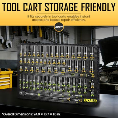 BOEN Pro 80-Pieces 1/2" & 3/8" Drive Master Impact Socket Set, 6 Point Metric Deep & Shallow Sockets (8-32mm), Cr-Mo, Includes 1/2" Drive 90-Tooth Handle Wrench for High-Torque Applications