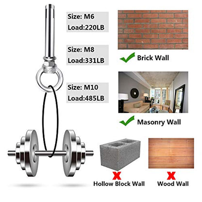 Shoulder Eye Bolts, Heavy Duty Eyebolts 304 Stainless Steel Wall Concrete Anchors Screw Expansion Bolts with Nuts Eye Hooks Fastener for Ceiling Concrete Masonry - size: 3/8inch(M10)-5PCS