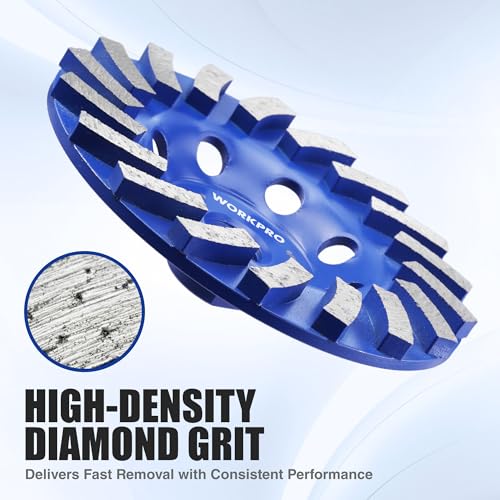 WORKPRO 4.5" Spiral Turbo Diamond Grinding Cup Wheel for Concrete - size: 4.5INCH(Single Row)
