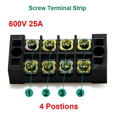 Terminal Block, 4 Circuits 600V 25A Dual Row Screw Terminal Strip, 6 Sets
