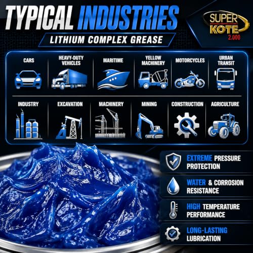 Lithium Complex Grease | Lubricant | Superkote 2000 Multipurpose | NLGI 2 | EP | High Temp | Automotive | Construction | Industry | Gear | Wheel Bearing | Axle | Ball Joint | Blue | 1 LB Can