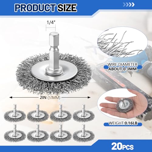 Moxweyeni 20 Pcs 2 Inch Stainless Steel Wire Wheel Brushes for Drill Bits - size: 2 Inch