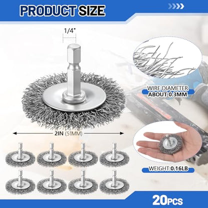 Moxweyeni 20 Pcs 2 Inch Stainless Steel Wire Wheel Brushes for Drill Bits - size: 2 Inch