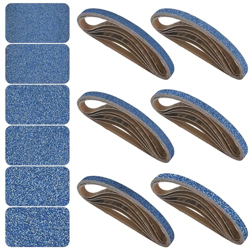 3/8x13 Inch Sanding Belts 36 Pcs 6 Grits Sizes (6 Each of 60/80/100/120/180/240 Grits) Heavy Duty Belt Sander Zirconia Belt Sander Paper for Wood, Metal, Stainless Steel, Cars, and Furniture - size: 3/8x13 inch