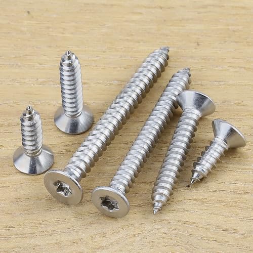#4 x 1 Flat Head Torx Drive Self Tapping Screws for Wood and Sheet Metal, 304 Stainless Steel 18-8, Corrosion Resistant Countersunk Star Drive Head Screws, Pack of 100 - size: #4 x 1"
