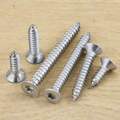 #4 x 1 Flat Head Torx Drive Self Tapping Screws for Wood and Sheet Metal, 304 Stainless Steel 18-8, Corrosion Resistant Countersunk Star Drive Head Screws, Pack of 100 - size: #4 x 1"