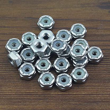HELIFOUNER 100 Pieces #6-32 Nylon Insert Hex Lock Nuts, 304 Stainless Steel (18-8) Locknuts, Bright Finish, Coarse Thread - size: #6-32 (100 pcs)