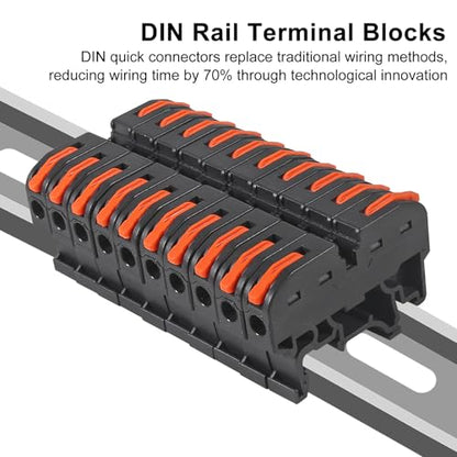 50Pcs DIN Rail Terminal Blocks Compact 24-12 AWG Wire Connectors for Electrical Control Panels Industrial Use - Black - color: black 50pcs