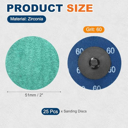 25 Pcs 2" 60 Grit Zirconia Quick Change Sanding Discs - size: 60 Grit