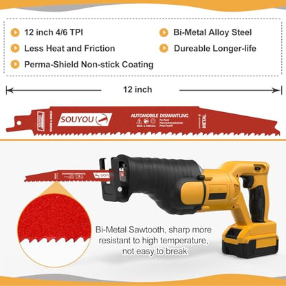 25 Pack 12 Inch 4/6 Tpi Reciprocating Saw Blades Bi-Metal with Perma-Shield Coating Stud and Nail Saw-zall Blades Saw-zall Blades for Cutting Embedded Wood Metals PVC Pallets etc - size: 4/6 Tpi