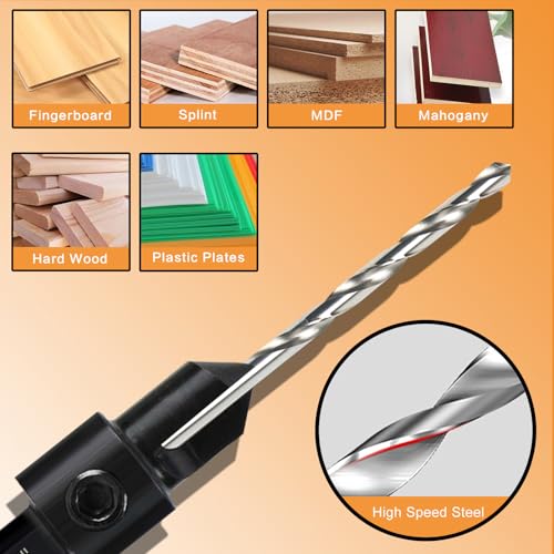 DECKRKAT 12-Piece Countersink Drill Bit Set - 3-in-1 Wood Counterbore Kit for #6#8#10#12#16 Screws | 82° Chamfer, Depth Adjustable | 5 Spare Bits,2 Limit Rings,Hex Key,Case. - size: 12 Pack Countersink Drill Bits