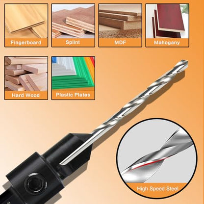 DECKRKAT 12-Piece Countersink Drill Bit Set - 3-in-1 Wood Counterbore Kit for #6#8#10#12#16 Screws | 82° Chamfer, Depth Adjustable | 5 Spare Bits,2 Limit Rings,Hex Key,Case. - size: 12 Pack Countersink Drill Bits
