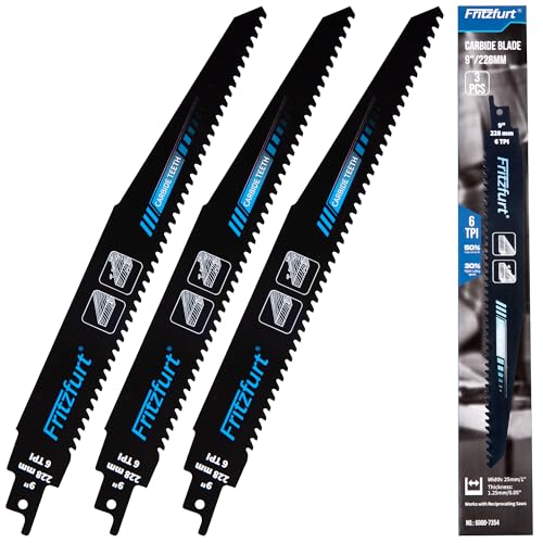 9-Inch (228mm) 6TPI Carbide Reciprocating Saw Blade Set (3-Pack) for Wood with Nails, Demolition & Pallet Repair | Universal 1/2" Shank - size: 3pcs 9" 6TPI