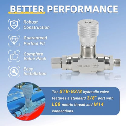 STB-G3/8 3/8" L08 Hydraulic Flow Control Valve with M14 Connection Fit for Mini Excavators Bidirectional Valve Fittings Flow Restrictor 5pcs