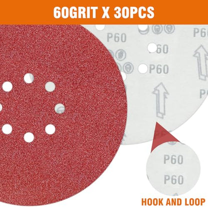 30 PCS 9 Inch Drywall Sanding Discs 60 Grit 8 Hole - color: 8 Hole, size: Grit 60