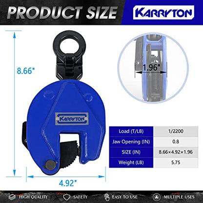 1Ton/2200LB Vertical Lifting Plate Clamp, Jaw Opening 0.8IN - style: 1 Ton