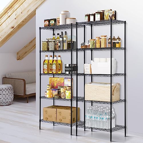 Meet perfect 5-Tier Wire Shelving Unit, 750lb, 24 x 14 x 60 in, Black - color: Black, size: 5-Tier, 60"H × 24"W × 14"D