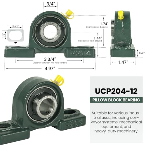 AR-PRO 2-Pack UCP204-12 Mounted Pillow Block Ball Bearing - Bearing Steel Bearings 3/4" Bore with Solid Cast Iron Base - Self Alignment - size: UCP204-12