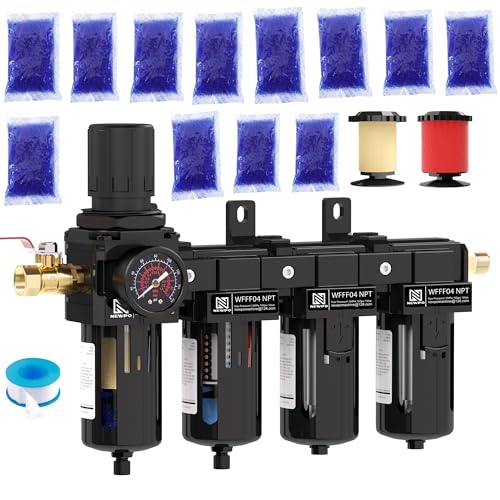 NEWPO 1/2'' NPT 4 Stage Air Dryer for Compressor,Air Drying System, Filter Regulator Dryer Combo for Plasma Cutter and Paint Spray,Semi-Auto Drain (Black) - size: 1/2'' NPT, style: 4 Stage(2Filter+2Dryer))
