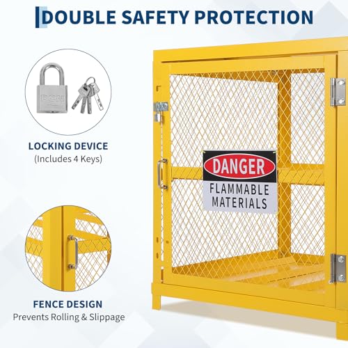 Hazardous Storage Cabinets Heavy-Duty 4 Cylinder Capacity, Powder Coated Steel Propane Tank Cage w/Lock & Guardrails, Compact Workshop Storage for Gas Cylinders, 31x30x35 Inch