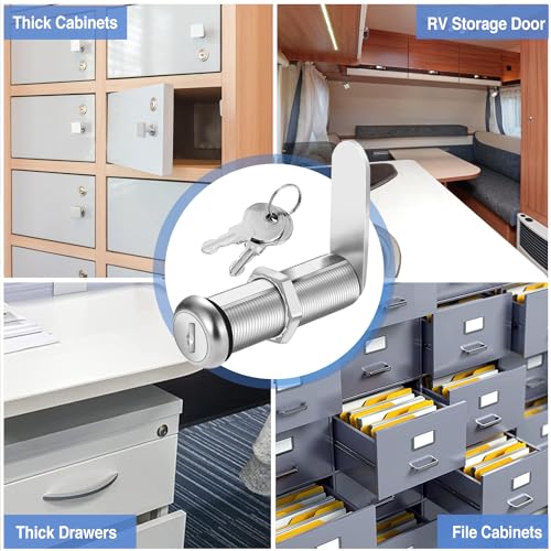 Cylinnda Extra-Long Cam Locks, 2-1/8 Inch, Keyed Alike, Set of 2 for Thick Drawers & Cabinets, Zinc Alloy - color: 1 Pack, size: 2-1/8 Inch