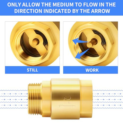 ChillWaves Brass In-Line Spring Check Valve 2" NPT Male x 2" NPT Female Thread, One-Way Non-return Vertical Check Valve for Backflow Prevention(1-PACK) - size: 2" MNPT x 2" FNPT